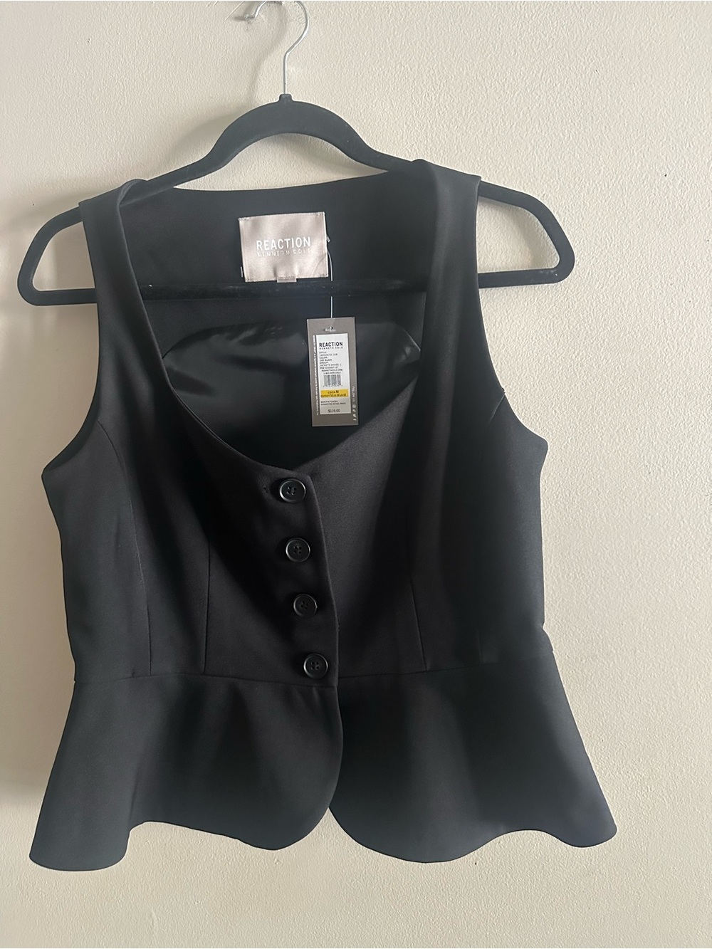 Kenneth Cole Reaction Women's Black Peplum Button Vest Size M NWT